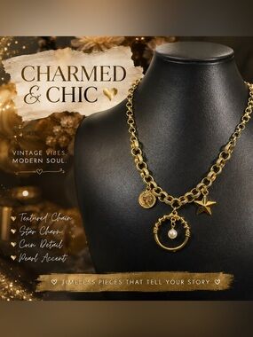 Gold Charm Coin & Star Pendant Necklace - Women Jewelry